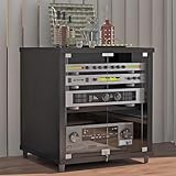 Panneau en maille respirante : plateau tournant et meuble de rangement en vinyle. Cette armoire dispose d'un panneau en maille respirante qui remplit de multiples fonctions pratiques. Il bloque efficacement la lumière pour protéger vos appareils et agit comme un pare-brise pour assurer une dissipation optimale de la chaleur. En outre, il protège contre la poussière, offrant un environnement de travail propre pour votre équipement. Parfait pour les amateurs de vinyle