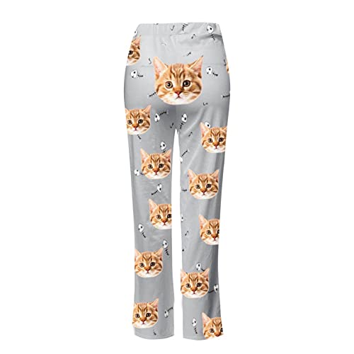 Yoga Flare Pant For Women Cute Cat Print Waisted Stretchy Loose Wide Sport Pant Relaxed Fit Breathable Sweatpants Gray #TOP5