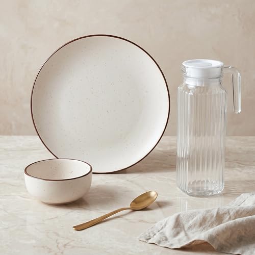 Image of The Earth Store Creme Ceramic Dinner Set, 25 Pieces for 6 with Dinner Plates, Veg Bowls, Spoons & Jug | Microwave & Dishwasher Safe | Bone-Ash Free Dinner Set for Dining Table & Gifting