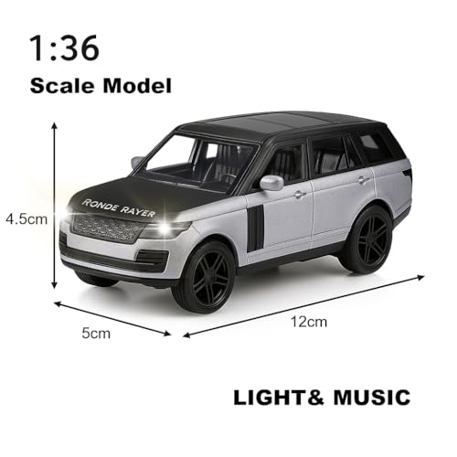 Image of 1:36 Scale Range Rover Toy Car - Die-Cast Alloy Pull-Back SUV Model with Lights & Sound, Openable Doors - Metal Toy Car for Kids, Boys & Collectors (Grey)