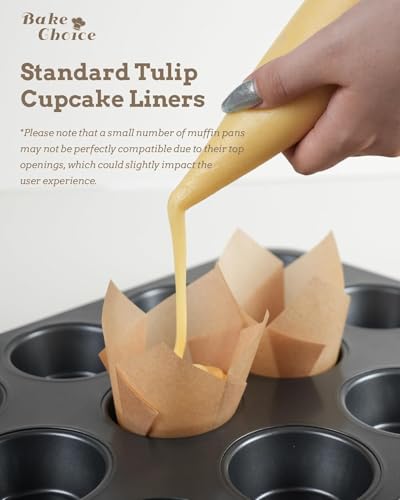 Image of Bake Choice Nordic Paper 200pcs Tulip Cupcake Liners for Baking Cups EU Parchment paper Standard Size Tulip Muffin Liners, Cupcake Wrapper, Brown, White, Unbleached Natural for Party, Christmas