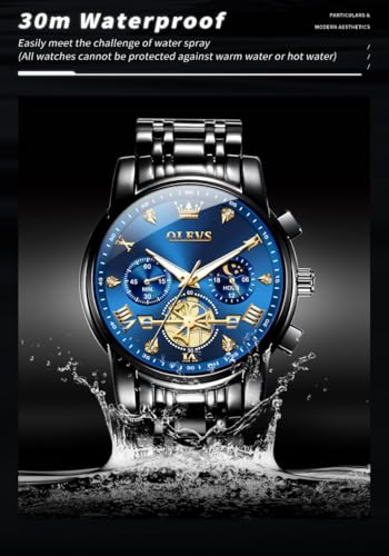 Image of OLEVS Mens Watches Luxury Diamond Calendar Stainless Steel Male Watches Business Dress Waterproof Luminous Fashion Watch for Men
