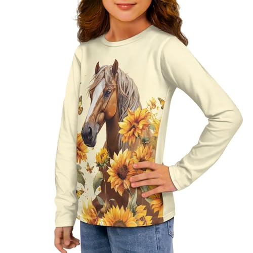 Long Sleeve Shirts for Girls Vintage Pullover Tops for Back to School Graphic Cute Crewneck Shirt for Kids 3-16Y4