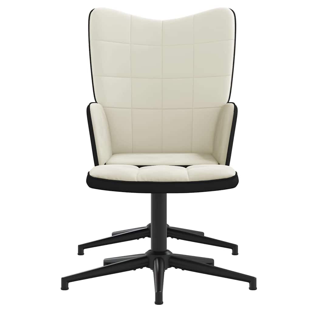 Fotel relaksacyjny, kremowo-biały, z taboretem z aksamitu i PCW, obracany o 360 stopni, fotel tapicerowany ze stalowym stelażem, 62 x 68 x 98 cm, do salonu i sypialni
