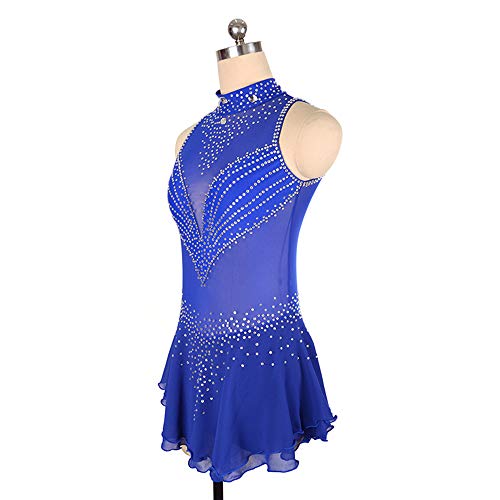 Vestido de patinação no gelo para meninas vestido de dança sem mangas com contas, Azul, M