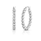 Verona Jewelers Sterling Silver Bead Ball Hoop Earrings, Beaded Hoop Earrings for Women- Silver Bead...