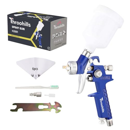 Throohills General Purpose Touch Up Spray Gun Compressor Paint Sprayer 1.0mm Nozzle、125cc Cup and Paint Strainers