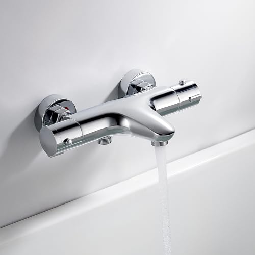 Rainysprit Thermostat-Mischbatterie für Badewanne, Dusche, modernes Mischventil für Badewanne, Verbrühungsschutz, thermostatisches freiliegendes Duscharmaturventil mit Badewanneneinlaufhahn, Chrom