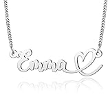 MiWangLing Emma Heart Name Necklace Personalized Initial Stainless Steel Pendant Jewelry Curb Chain
