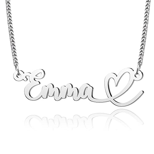 Miwangling Emma Heart Name Necklace Personalized Initial Stainless Steel Pendant Jewelry Curb Chain 18" #TOP1