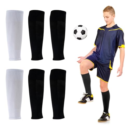 SSKHE 3 Pairs Football Sock Sleeve,Team Leg Sock,Soccer Shin Guards Sleeves, Black and White Sock Sleeves, Sleeve Cut Socks for Football Running Training Beginner