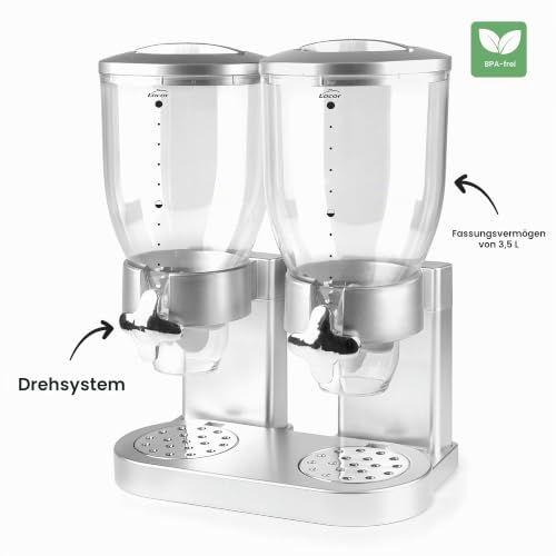 Foto von LACOR - 62597 - Spender für Getreide, trockene Früchte, Paste und Süßigkeiten, doppelter Behälter mit 3,5 l, Drehsystem, BPA-frei, 33 x 20 x 42 cm, Grau