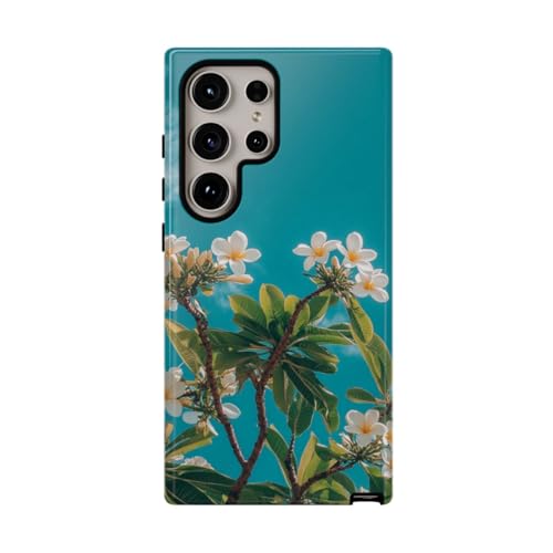 Coque Samsung S24 Ultra fleurs de frangipanier blanc et rigide brillante