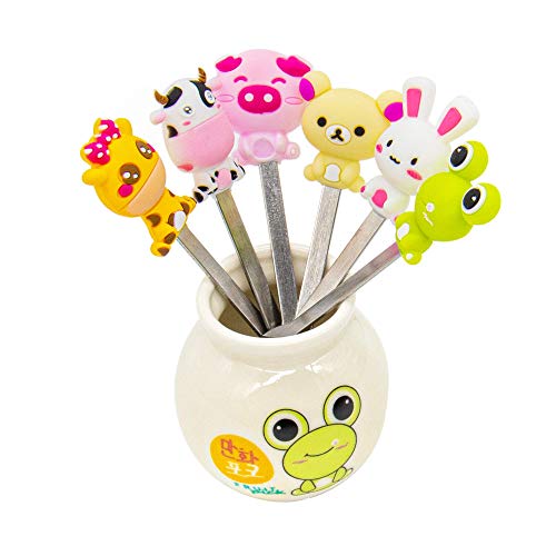 Auear Set Of 6 Stainless Steel Fruit Forks Cute Animal Food Fruit Picks Forks Dessert Forks For Bento Lunch Box, Party Choose #TOP4