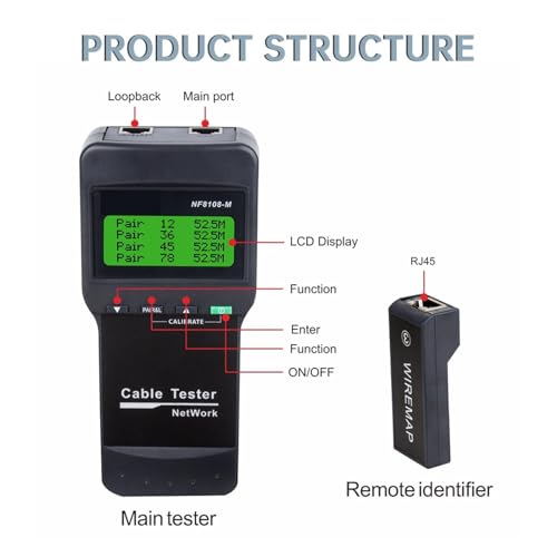 Probador de cable red NF-8108M soluciona fallos RJ45 y mide longitud 5