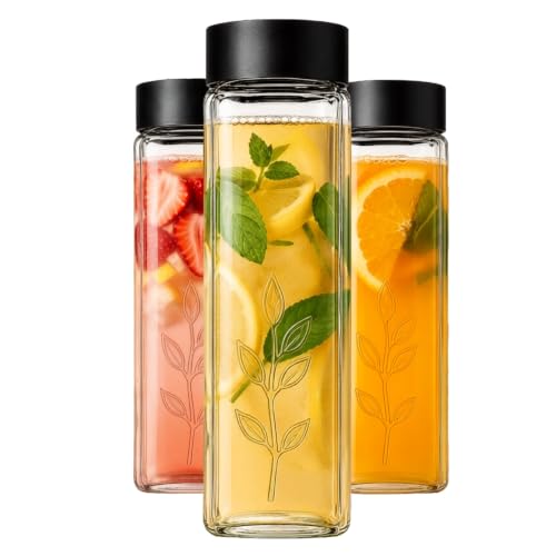 Image of ginoya brothers 750 ML Wide Mouth Textured Glass Juice Bottle with Leakproof Lid - Reusable Clear Beverage Bottle for Juice, Detox Water, Infusions & Daily Hydration (S-3)