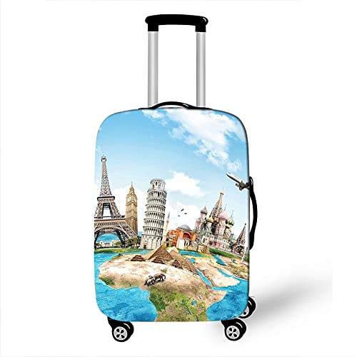 MIVY Luggage Cover,Housse De Bagage De Voyage World Urban Construction Building Map Print Valise Protector Épaissir Élastique Spandex Trolley Case Housse De Protection pour Bagages De 18 À 32 Pouces Cover