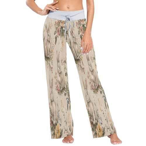 Krafig Rabbits Flowers Florals Pajama Pants for...