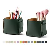 HOMIEAZICOZI 2-Pack Cork Leather Desk Accessories Storage - Pencil Pen Holder - Makeup Brush Holder Organizer - Stylish Addition to Home Decor (Dark Green)
