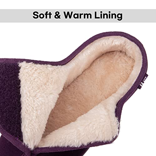 LongBay Women's Furry Memory Foam Diabetic Slippers Comfy Cozy Arthritis Edema House Shoes (10 B(M), Purple)