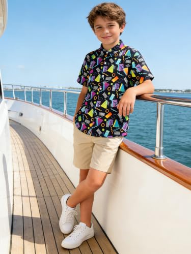 Image of uideazone Boys Novelty Print Short Sleeve Button Down Hawaiian Shirt 5-14Y