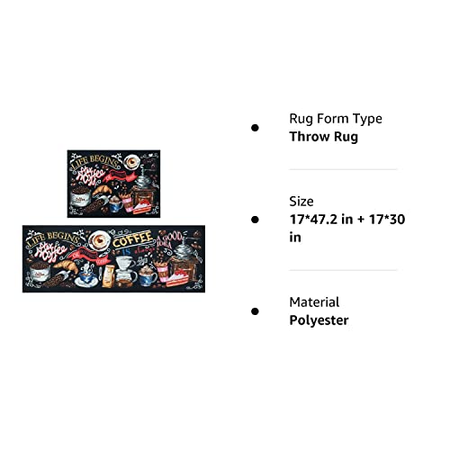 Fuoxowk Coffee Theme Kitchen Rug Set,Coffee Rugs For Kitchen Coffee Cup Runner Rugs With Rubber Backing,Throw Rugs Washable For Kitchen Sink,Laundry Room,Standing Desk,Vintage,Coffee Mat #TOP7