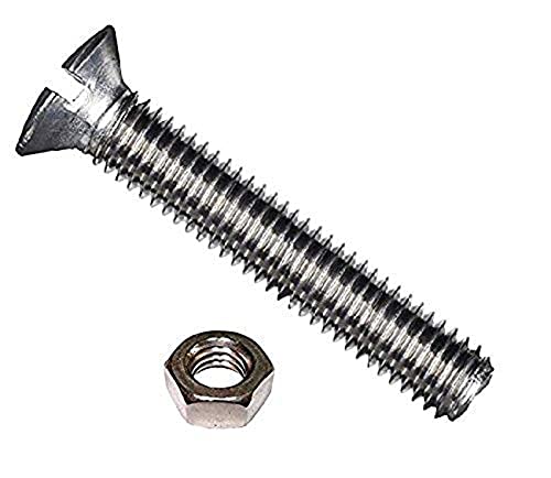 Merriway BH02522 (100 Pcs) Slotted Countersunk Head Machine Screws with Nuts, M3 x 25 mm (1/8 Inch x 1 Inch) Bright Zinc Plated - Pack of 100 Pieces