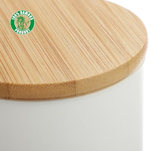 com-four® 3x Vorratsdose aus Keramik - Aufbewahrungsbox mit Bambus-Deckel - vielseitig verwendbare Kaffeedose - kleine Keramikbehälter für Lebensmittel (weiß - 08x09cm - 3 Stück)