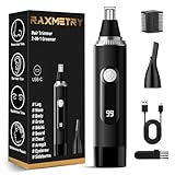 Nose Hair Trimmer for Men,2026 Professional Painless IPX7 Waterproof Eyebrow & Facial Hair Trimmer,USB Rechargeable with LED Display Dual-Edge Blades for Smoother Cutting Black+Silver Ring