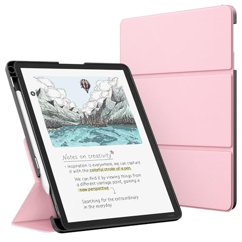 Image of MoKo Stand Case for 11 inch Kindle Scribe (3rd Generation -2025) & Kindle Scribe Colorsoft (1st Generation 2025) - Premium Leather Trifold Stand Cover with Pen Holder, Auto Sleep /Wake, Pink