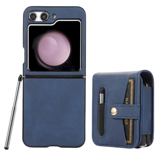 Housse Samsung Galaxy Z Flip 5 chic en cuir bleu premium antichoc avec rangement