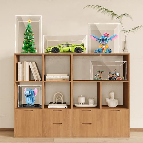 JUJOMAT Schaukasten Vitrine mit Schwarzer Basis Klare Acrylkasten Organizer Staubdichte Schaukasten Acryl für Action-Figuren Spielzeug Sammlerstücke 35*35*35cm