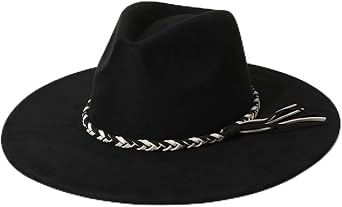Classic Wide Flat Brim Fedora Hat for Women Man Vintage Western Felt Cowgirl Cowboy Hat for Outdoor Activity