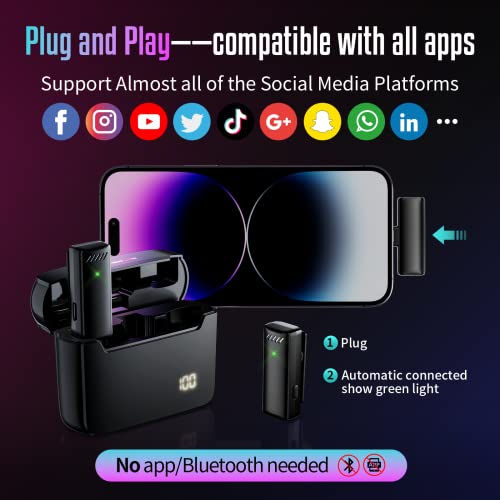 2 Pack Wireless Lavalier Microphone For Iphone Ipad, Noise Reduction Lapel Microphone Wireless With Charging Case, 164Ft Omnidirectional Lav Mic For Video Recording, Vlogging, Youtube, Interview #TOP1