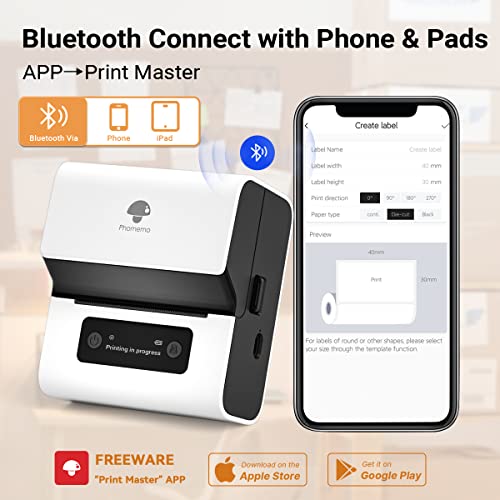 Phomemo Label Maker- M221 Address Label Printer 3’’ Portable Bluetooth Label Maker Machine For Barcode, Address, Logo, Mailing, Stickers, Small Business, Home, Office, White #TOP2