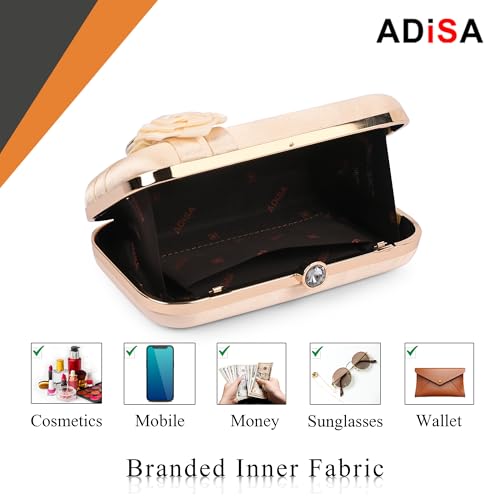 Image of ADISA Studded flower formal party clutch with pearl handle and gold chain for women and girls (CL111)