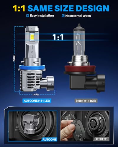 Image of AUTOONE 2026 Upgraded H11 H8 H9 Headlight Bulbs, 1400% Bright 70000 Lumens