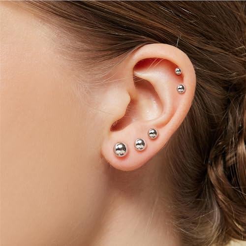 Ball Earrings for Women, S925 Sterling Silver Ball Stud Earrings for Multiple Piercings 5 Pairs Different Sizes (3mm-7mm) Gold Tiny Stud Earrings Set for Women Men2