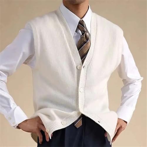 Men's Business Casual V-Neck Knitted Vest Sleeveless Pullover Cardigan Soft Layered Style Sweater Waistcoat3
