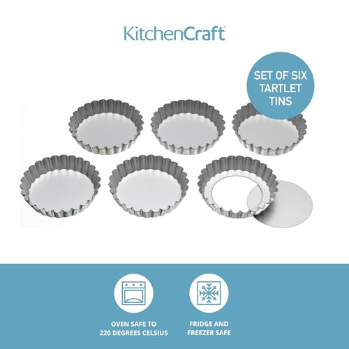 KitchenCraft Mini Tart Tin with Loose Bottom, Stainless Steel Tart Tins, Freezer Safe, 1cm (4'') Set of 6, Silver - Image 6