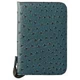 [smile smile smile] オーストリッチ型押し お薬手帳 ケース 通院用 診察券 保険証 カード収納 カード15枚 スマホ収納 小銭入れ ペンホルダー A6対応 財布一体型 整理 ポーチ カバー 領収書 レシート 管理 ラウンドファスナー (ネイビー)