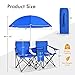 COSTWAY Double Portable Picnic Chairs, Folding Camping Chairs w/Detachable Umbrella, Cooler Bag, Cup Holders, Patio Beach Camping Chairs for Outdoors, Blue