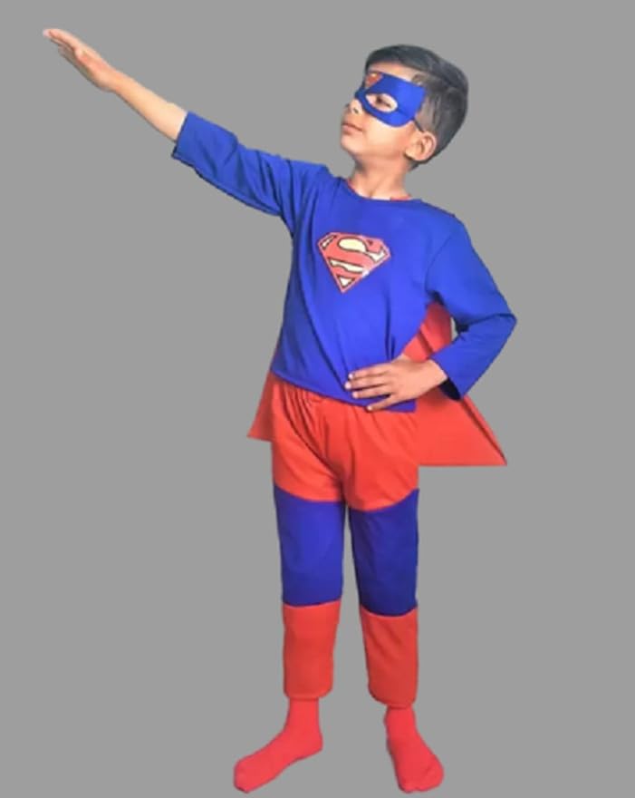 SSK ECOM Hosiery Fabric Superhero Superman Costume For Kids Halloween Dress Fancydress Birthday Gift | Cosplay Bodysuit for Boys and Girls (4-5 Years), A , Multicolor (B0CSPPPVXX) Amazon Price History, Amazon Price Tracker
