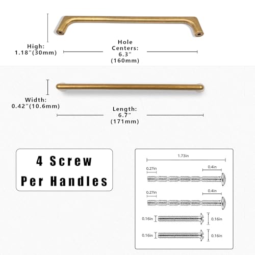 Asimerdeco 10 Pack Antique Brass Cabinet Pulls 6.3 Inch(160mm) Kitchen Cabinet Handles Solid Zinc Alloy Cabinet Hardware Drawer Pulls by Asimerdeco - Image 4