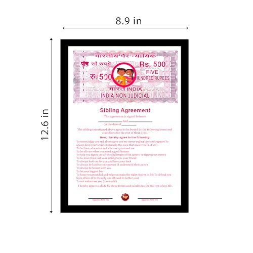 Image of Art Street A4 Framed Sibling Agreement Greeting Card For Brother & Sister, Photo Frame with Photo Upload Gift for Bhai Dooj, Birthday, Rakshabandhan Rakhi Pre Defined Terms & Conditions, Rakhi Gift