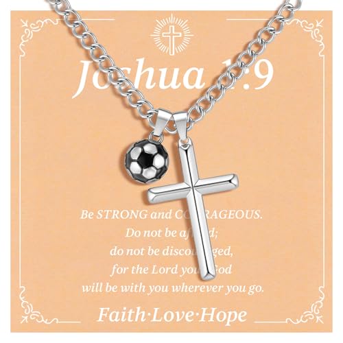 Soccer Cross Necklace for Boys, Stainless Steel Christian Sports Jewelry - image 1