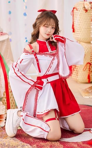 [Malymoon] コスプレ みこ 巫女 ジップ スポーティ 新年 神社 レッド ブラック 紅白 赤 黒 衣装 仮装 マリームーン 7点セット 10120 詳細画像5