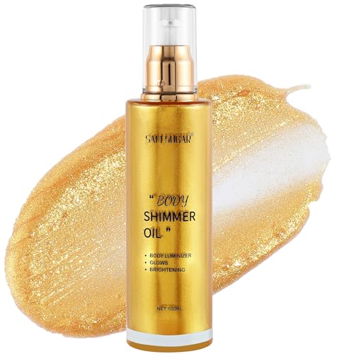 Shimmer Body Oil, Long Lasting Moisturizing Body Glow Glitter for Women Face Luminizer Highlighter Makeup 100ml Shimmer Oil for Glowing Skin Lotion (Gold) Shimmer Body Oil, Long Lasting Moisturizing Body Glow Glitter for Women Face Luminizer Highlighter Makeup 100ml Shimmer Oil for Glowing Skin Lotion (Gold)