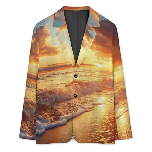 Beach Sunset Wave Men's Slim Suit Long-Sleeve Prom Tuxedo Classic Two Button Business Jacket3