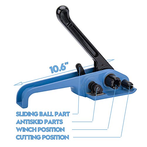 Image of MYFAMIREA Heavy Duty Poly Strapping Tensioner Sealer and Cutter Manual Packing Tools Kit for 1 /2 inch-3 /4 inch Width Polyester Polyproplyn Strap(Sky Blue)